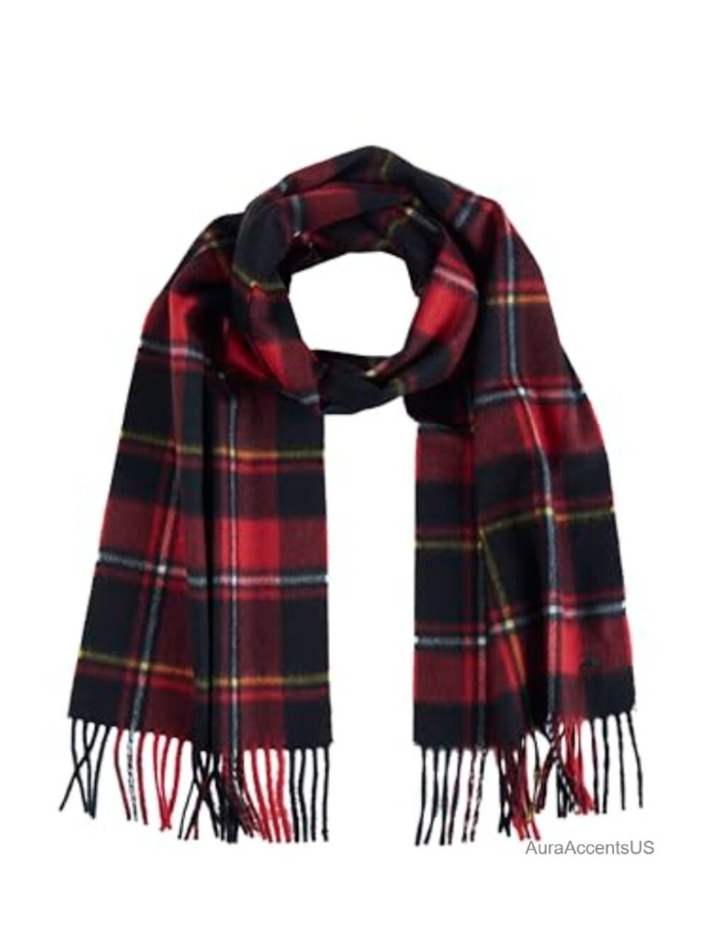 Men's Wool Cashmere Patterned Scarf with Twisted Fringe, 66" x 12"